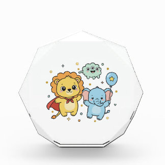 Cute Superhero Lion and Elephant Friends Cartoon Photo Block