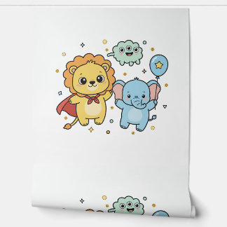 Cute Superhero Lion and Elephant Friends Cartoon Wallpaper
