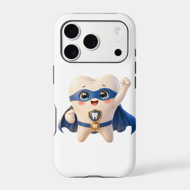 Cute Superhero Tooth iPhone Case Dentist Gift (Back)