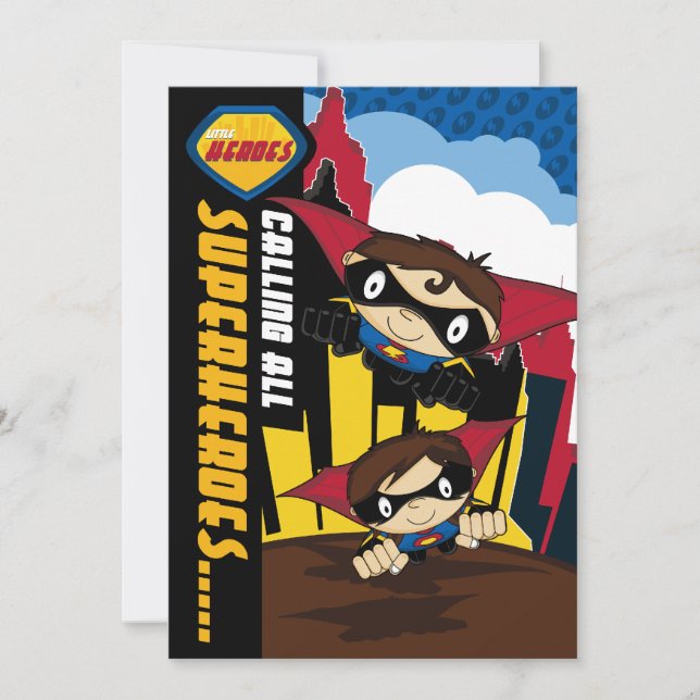 Cute Superheroes Party Invite (Front)