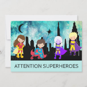 *~*  Cute SUPERHEROS Kids Birthday Party Invitation