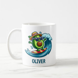Cute Surfer Avocado Hits the Waves Personalised Coffee Mug
