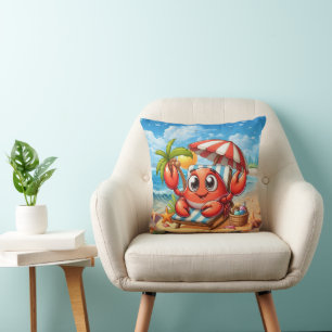 Cute surfing beach crab lovers cushion