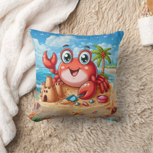 Cute surfing beach crab lovers cushion