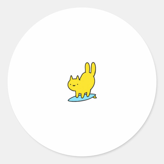 Cute Surfing Cat Classic Round Sticker (Front)