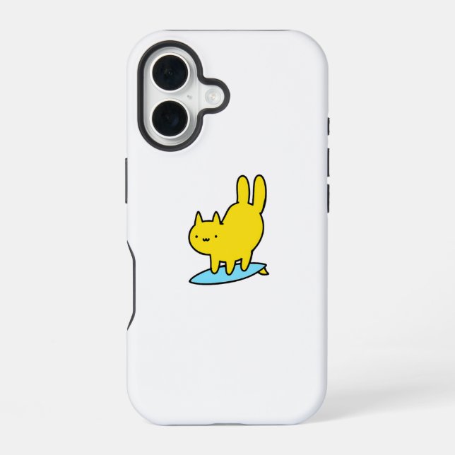 Cute Surfing Cat iPhone 16 Case (Back)