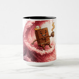 Cute Surfing Chocolate and Coffee Pink Strawberry Mug