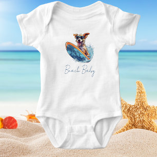 Cute Surfing Dog Funny Baby Boy Bodysuit
