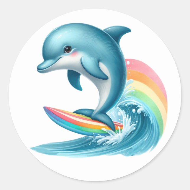 Cute Surfing Dolphin Stickers (Front)