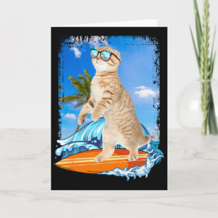 Cute Surfing Hawaiian Cat Lover Surfer Beach Summe Card