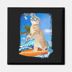 Cute Surfing Hawaiian Cat Lover Surfer Beach Summe Magnet