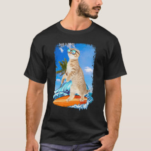 Cute Surfing Hawaiian Cat  Surfer Beach Summer Vac T-Shirt