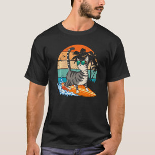 Cute Surfing Hawaiian Cat Surfer Beach Summer Vac T-Shirt