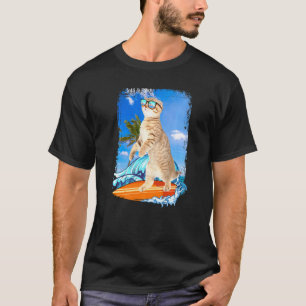 Cute Surfing Hawaiian Cat Surfer Beach Summer Vac T-Shirt