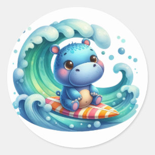 Cute Surfing Hippo Stickers