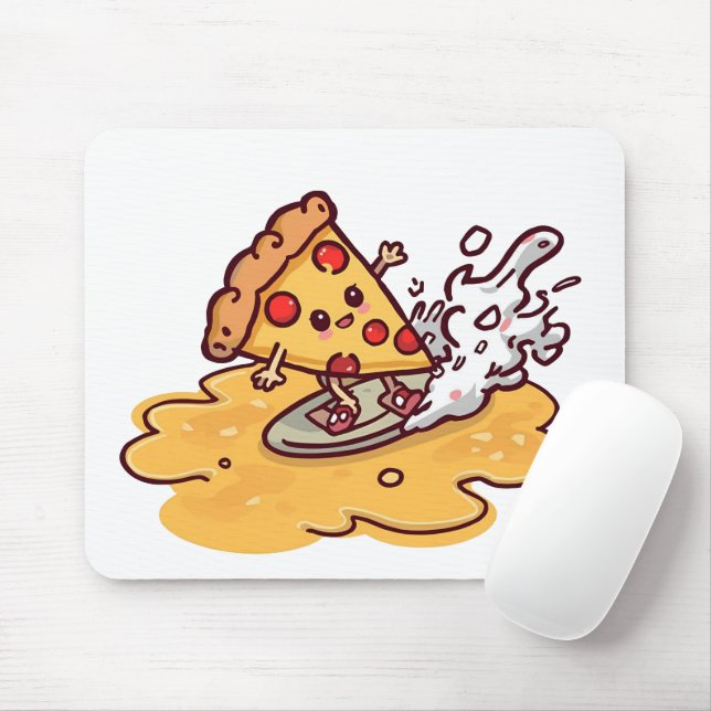 Cute Surfing Pizza Slice Mousepad  (With Mouse)