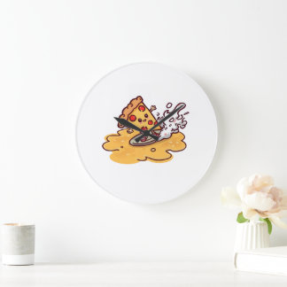 Cute Surfing Pizza Slice Wall Clock
