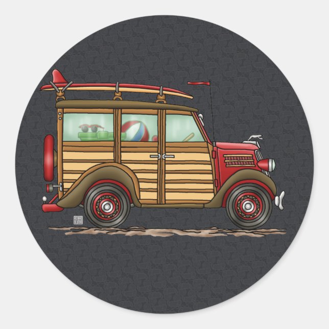 Cute Surfing Woody Classic Round Sticker (Front)
