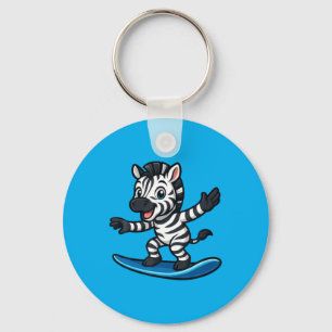 Cute Surfing Zebra Funny Animal Beach Summer Vibes Key Ring