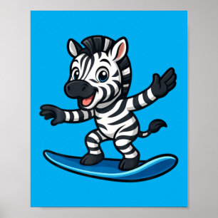 Cute Surfing Zebra Funny Animal Beach Summer Vibes Poster