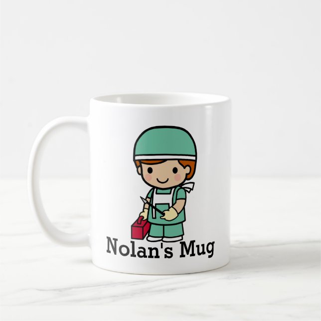 Cute Surgeon in Scrubs with Scalpel Coffee Mug (Left)