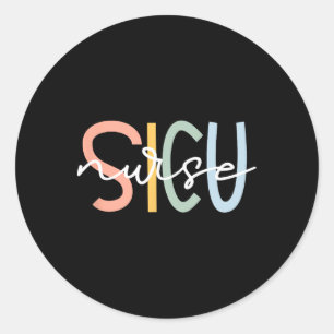 Cute Surgical Icu Nurse Sicu Team Co. Women's Blac Classic Round Sticker