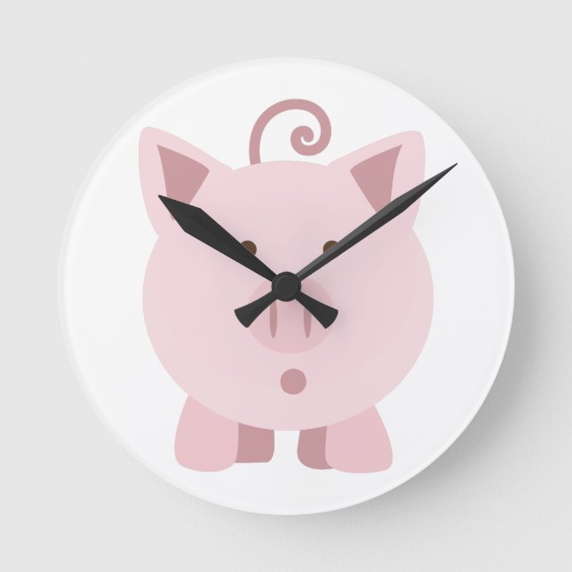 Cute Surprised Pig Round Clock (Front)