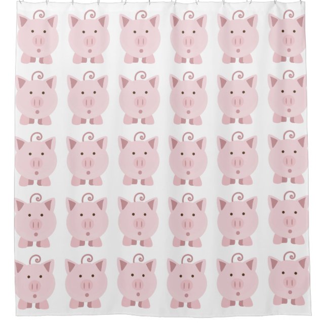 Cute Surprised Pink Pig pattern Shower Curtain (Front)
