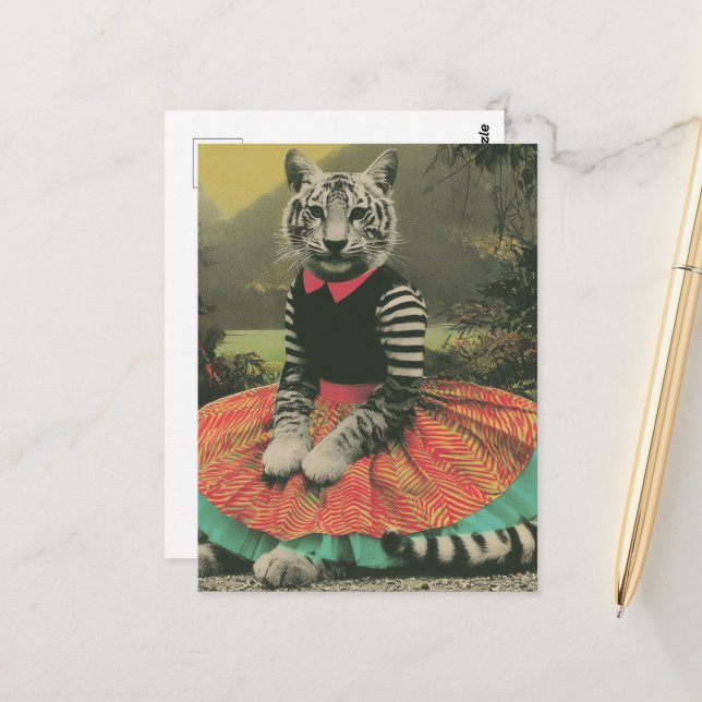 Cute Surreal Tiger in Human Clothes Postcard (Front/Back In Situ)