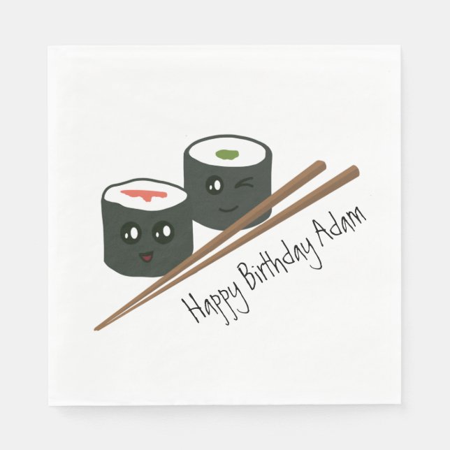 Cute Sushi Addict Kawaii Character Name Birthday  Napkin (Front)