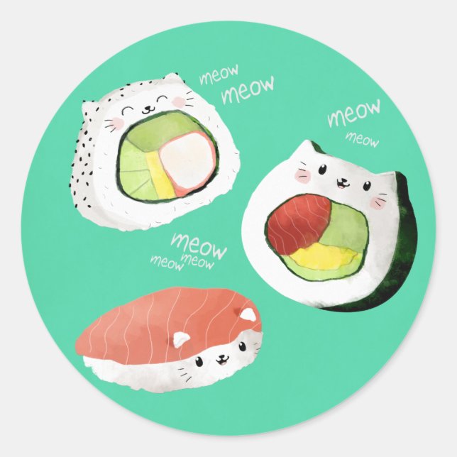 Cute Sushi Cat Classic Round Sticker (Front)