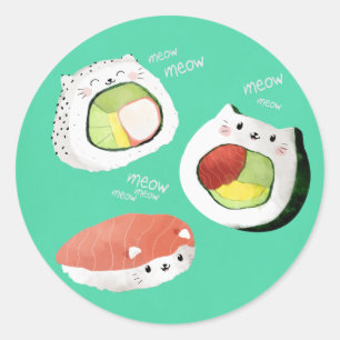 Cute Sushi Cat Classic Round Sticker
