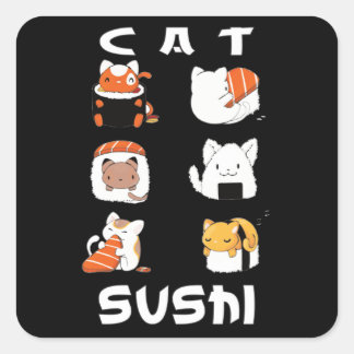 Cute Sushi Cat Japanese Food Square Sticker