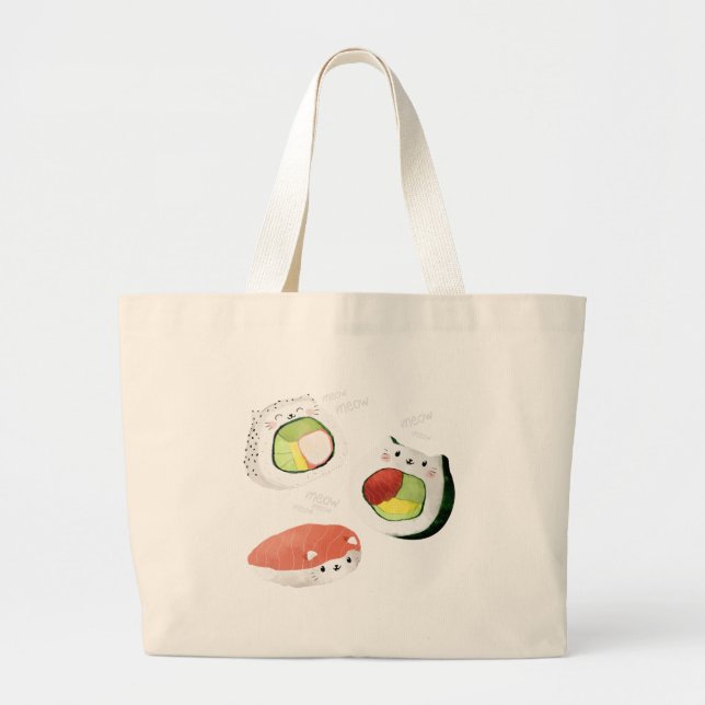 Cute Sushi Cat Large Tote Bag (Front)