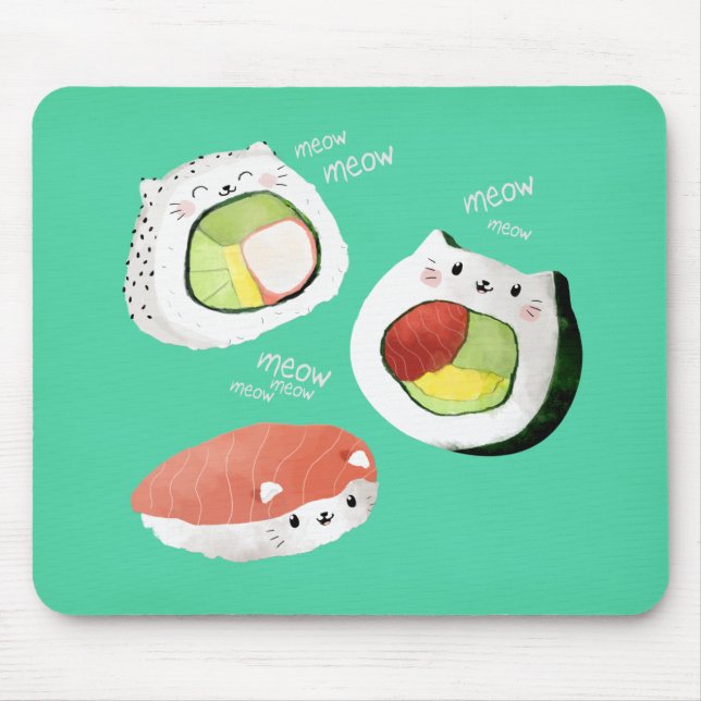 Cute Sushi Cat Mouse Mat (Front)