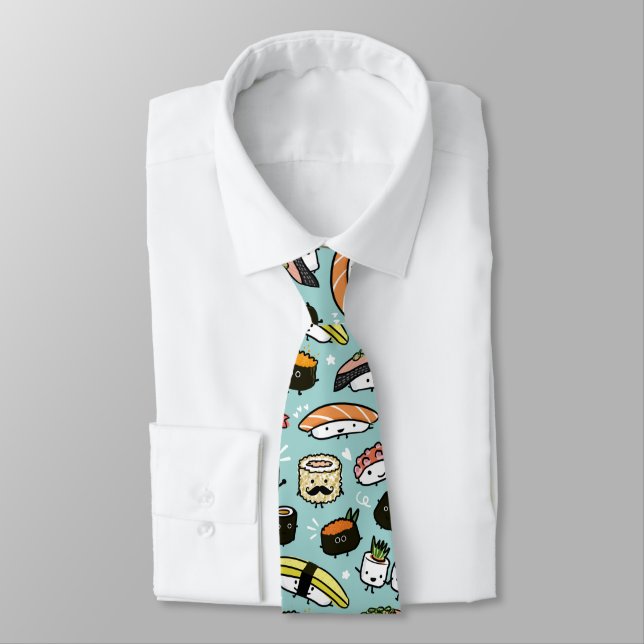 Cute Sushi Characters Fun Novelty Patterned Tie (Tied)