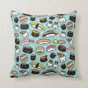 Cute Sushi Characters Kawaii Sushi Patterned Cushion