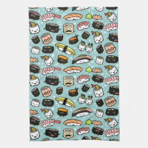 Cute Sushi Characters   Kawaii Sushi Patterned Tea Towel