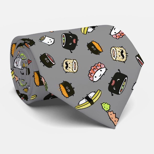 Cute Sushi Characters Pattern Funny Novelty Tie (Rolled)