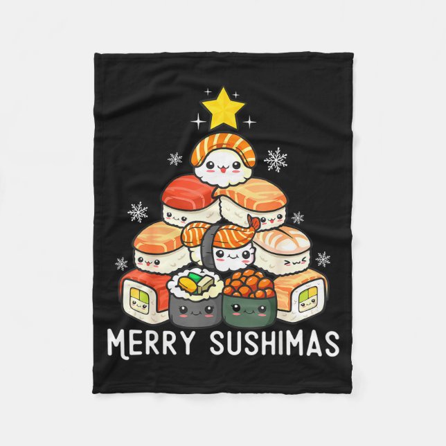 Cute Sushi Christmas Tree Fast For Food Lover Men  Fleece Blanket (Front)