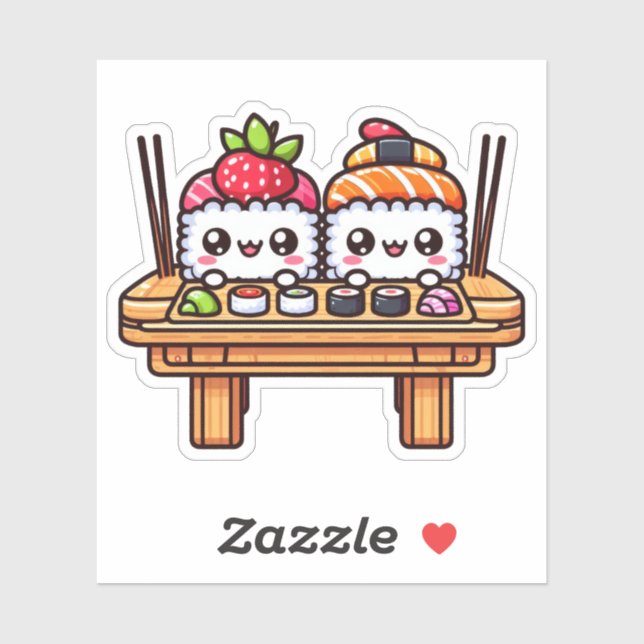 Cute Sushi Couple Custom-Cut Vinyl Stickers (Sheet)