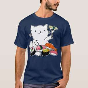 Cute Sushi Eating Cat Funny Animal Pet Japan Food  T-Shirt