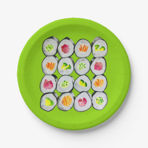 Cute sushi illustration art paper plate