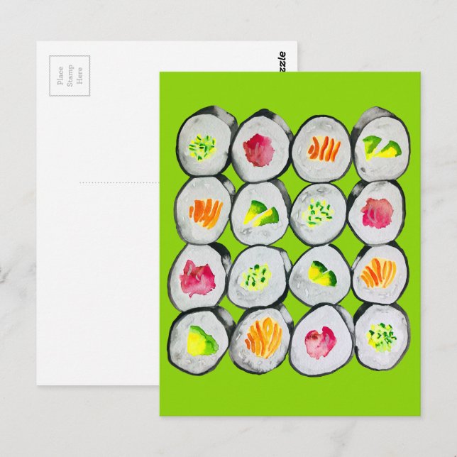 Cute sushi illustration art postcard (Front/Back)
