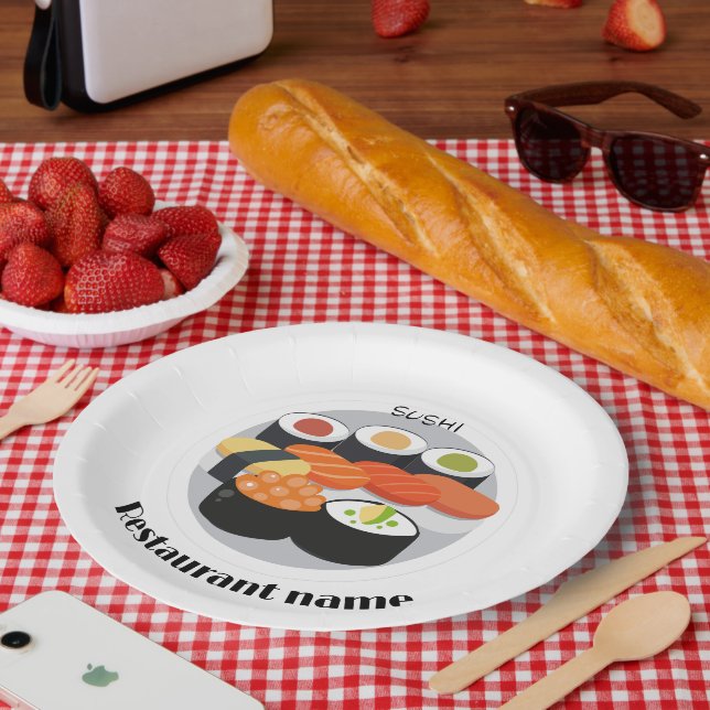 Cute Sushi Japan food gradient Personalised Name Paper Plate (Picnic)