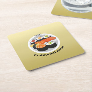 Cute Sushi Japan food gradient Personalised Name Square Paper Coaster