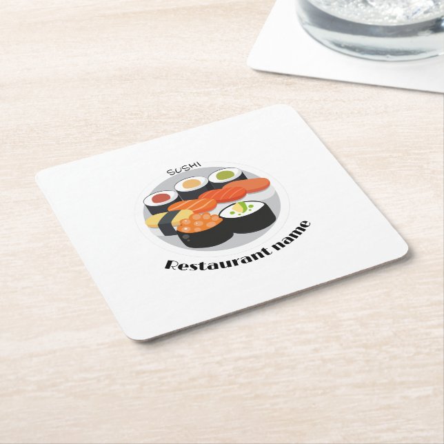 Cute Sushi Japan food minimal Personalised Name Square Paper Coaster (Angled)