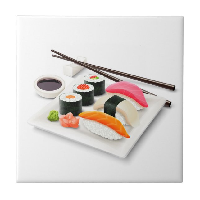 Cute sushi Japanese food Tile (Front)