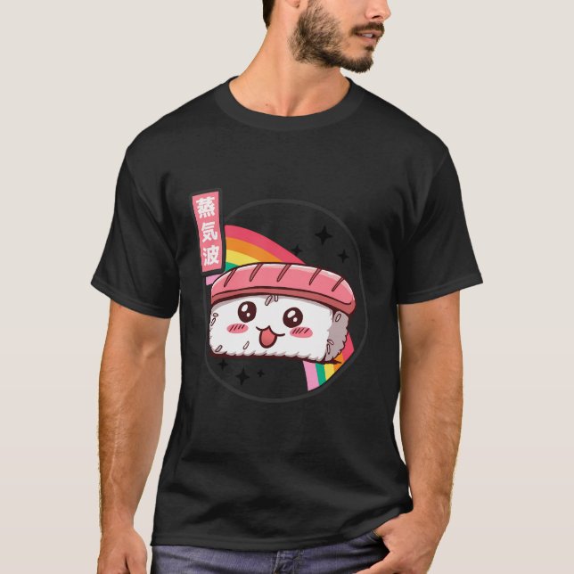 Cute Sushi Kawaii Rainbow Retro Anime T-Shirt (Front)