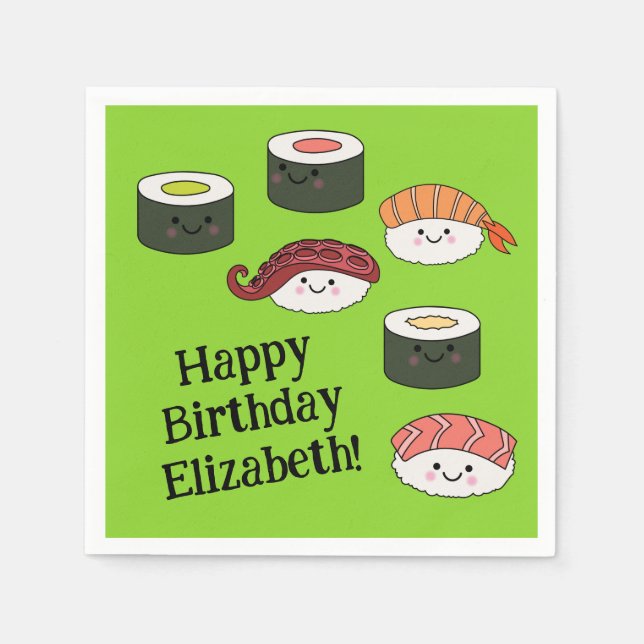 Cute Sushi Kids 1st Birthday Party Napkin (Front)